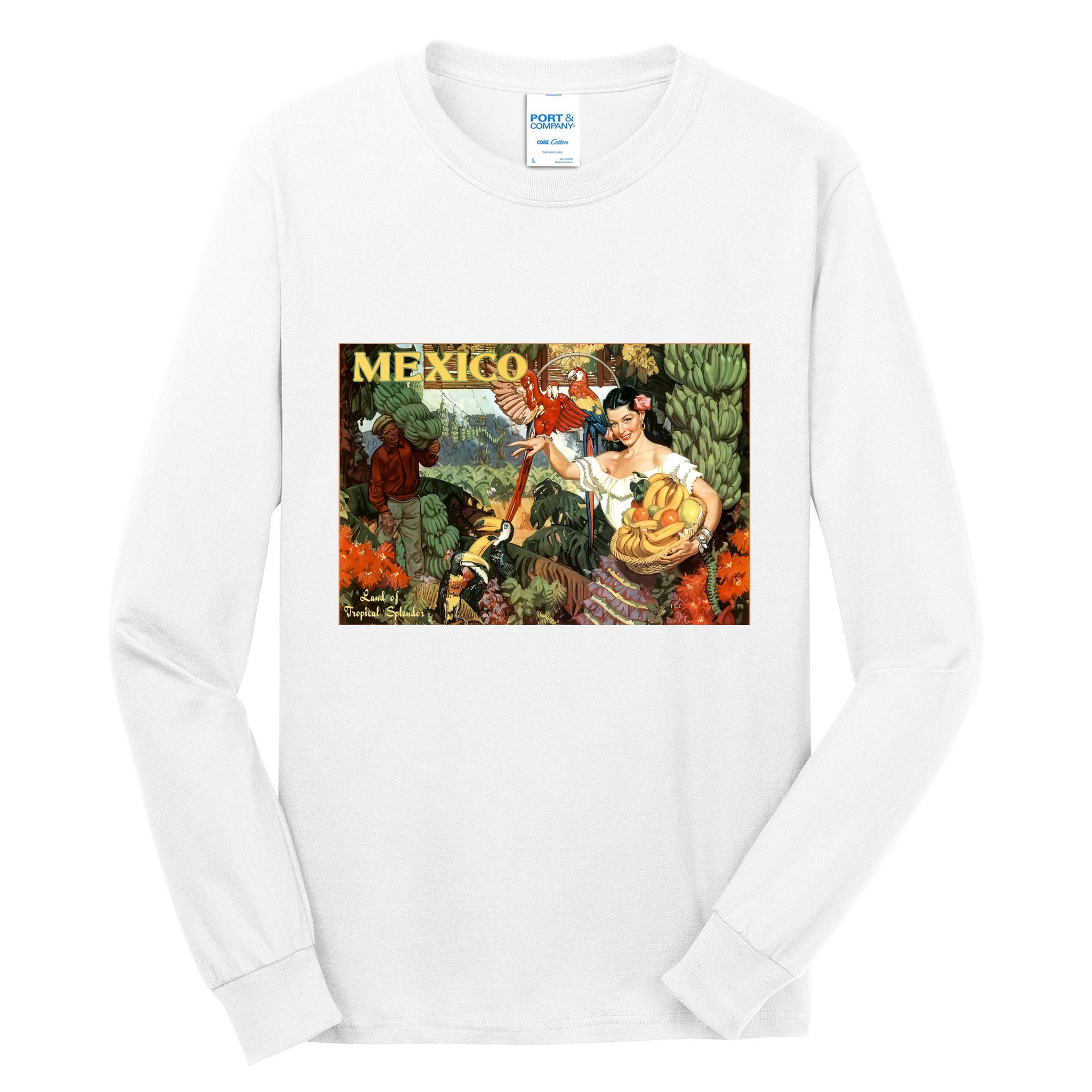 Vintage Mexico Poster Pin Up Fruits And Land Tall Long Sleeve T-Shirt