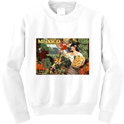 Vintage Mexico Poster Pin Up Fruits And Land Kids Sweatshirt