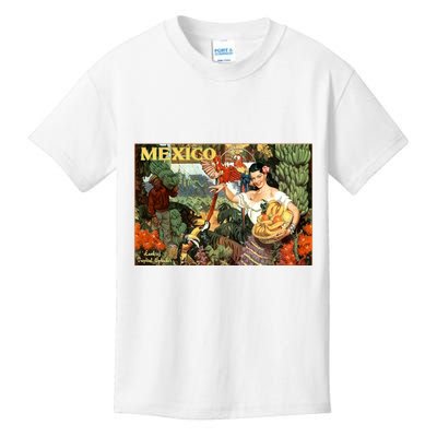 Vintage Mexico Poster Pin Up Fruits And Land Kids T-Shirt