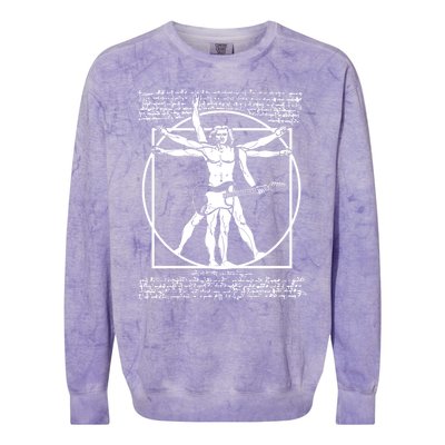 Vitruvian Man Playing The Guitar Da Vinci Guitarist Leonardo Da Vinci Parody Colorblast Crewneck Sweatshirt