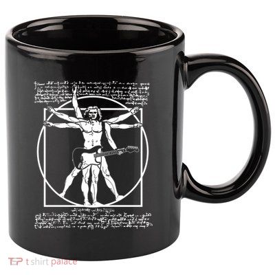 Vitruvian Man Playing The Guitar Da Vinci Guitarist Leonardo Da Vinci Parody 11oz C Handle Ceramic Mug