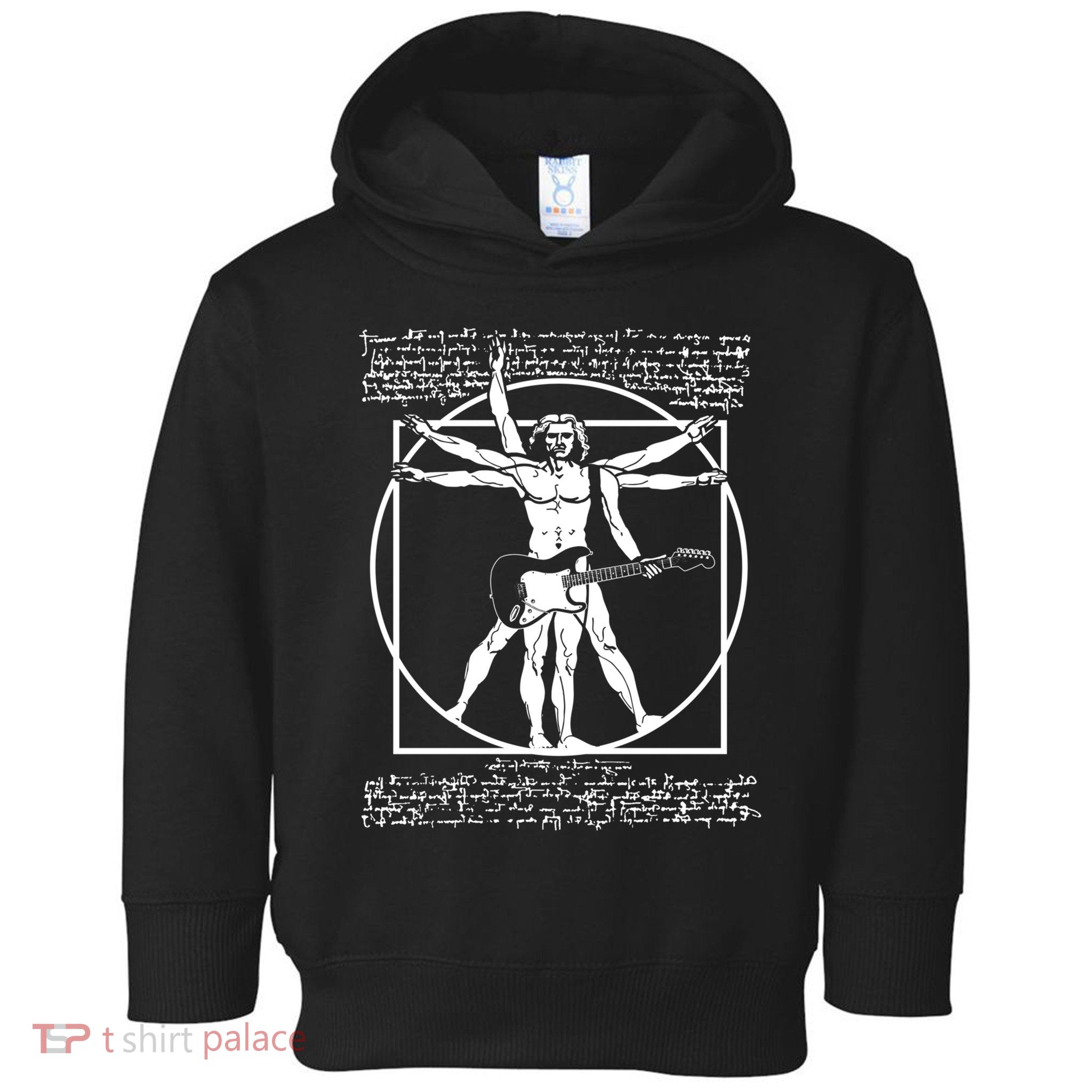 Vitruvian Man Playing The Guitar Da Vinci Guitarist Leonardo Da Vinci Parody Toddler Hoodie