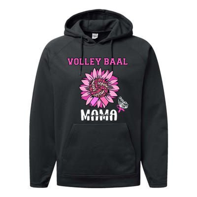 Volleyball Mom Pink Ribbon Breast Cancer Awareness Fighters Performance Fleece Hoodie