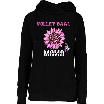 Volleyball Mom Pink Ribbon Breast Cancer Awareness Fighters Womens Funnel Neck Pullover Hood