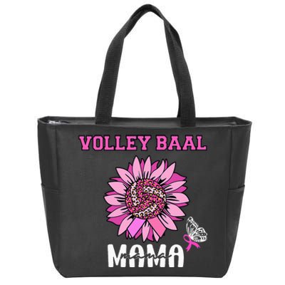 Volleyball Mom Pink Ribbon Breast Cancer Awareness Fighters Zip Tote Bag