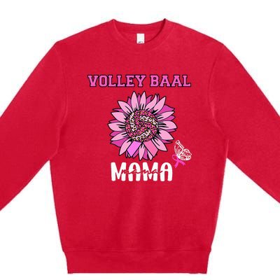 Volleyball Mom Pink Ribbon Breast Cancer Awareness Fighters Premium Crewneck Sweatshirt