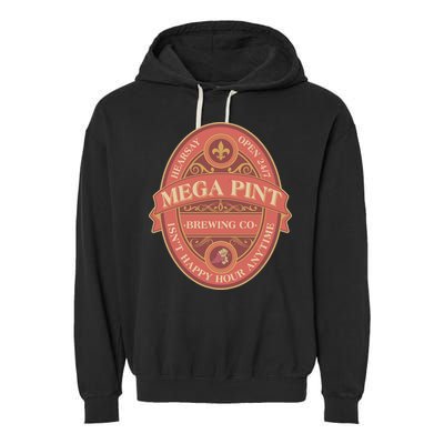 Vintage Mega Pint Hearsay Open 24 7 Brewing Co Alcohol Label Garment-Dyed Fleece Hoodie