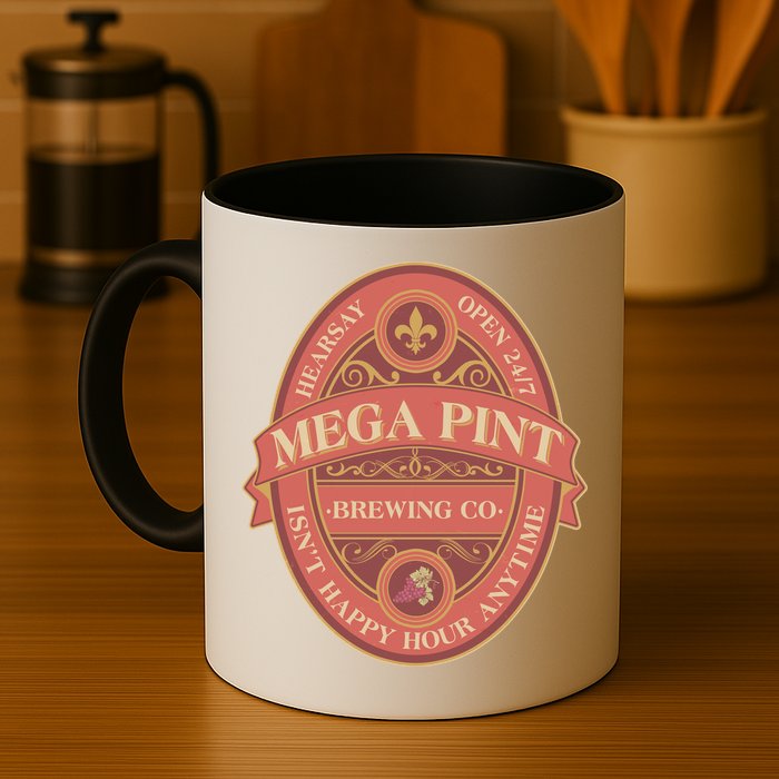 Vintage Mega Pint Hearsay Open 24 7 Brewing Co Alcohol Label Mug