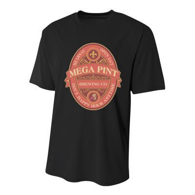 Vintage Mega Pint Hearsay Open 24 7 Brewing Co Alcohol Label Youth Performance Sprint T-Shirt