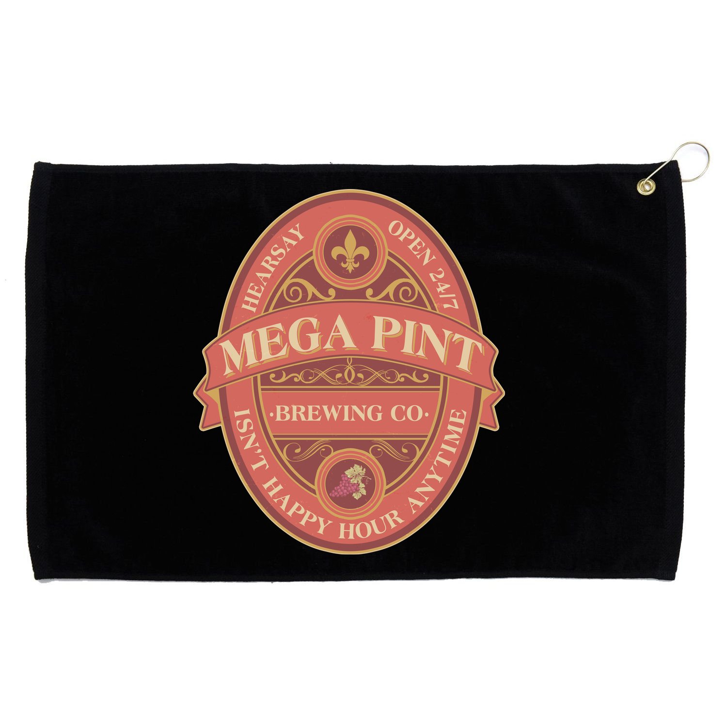 Vintage Mega Pint Hearsay Open 24 7 Brewing Co Alcohol Label Grommeted Golf Towel