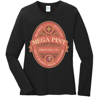 Vintage Mega Pint Hearsay Open 24 7 Brewing Co Alcohol Label Ladies Long Sleeve Shirt