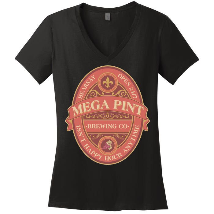 Vintage Mega Pint Hearsay Open 24 7 Brewing Co Alcohol Label Women's V-Neck T-Shirt