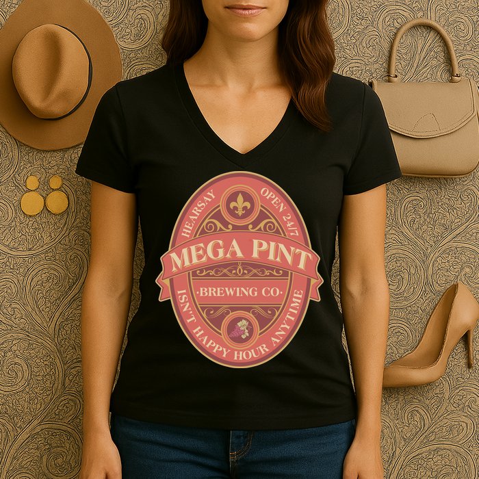 Vintage Mega Pint Hearsay Open 24 7 Brewing Co Alcohol Label Women's V-Neck T-Shirt