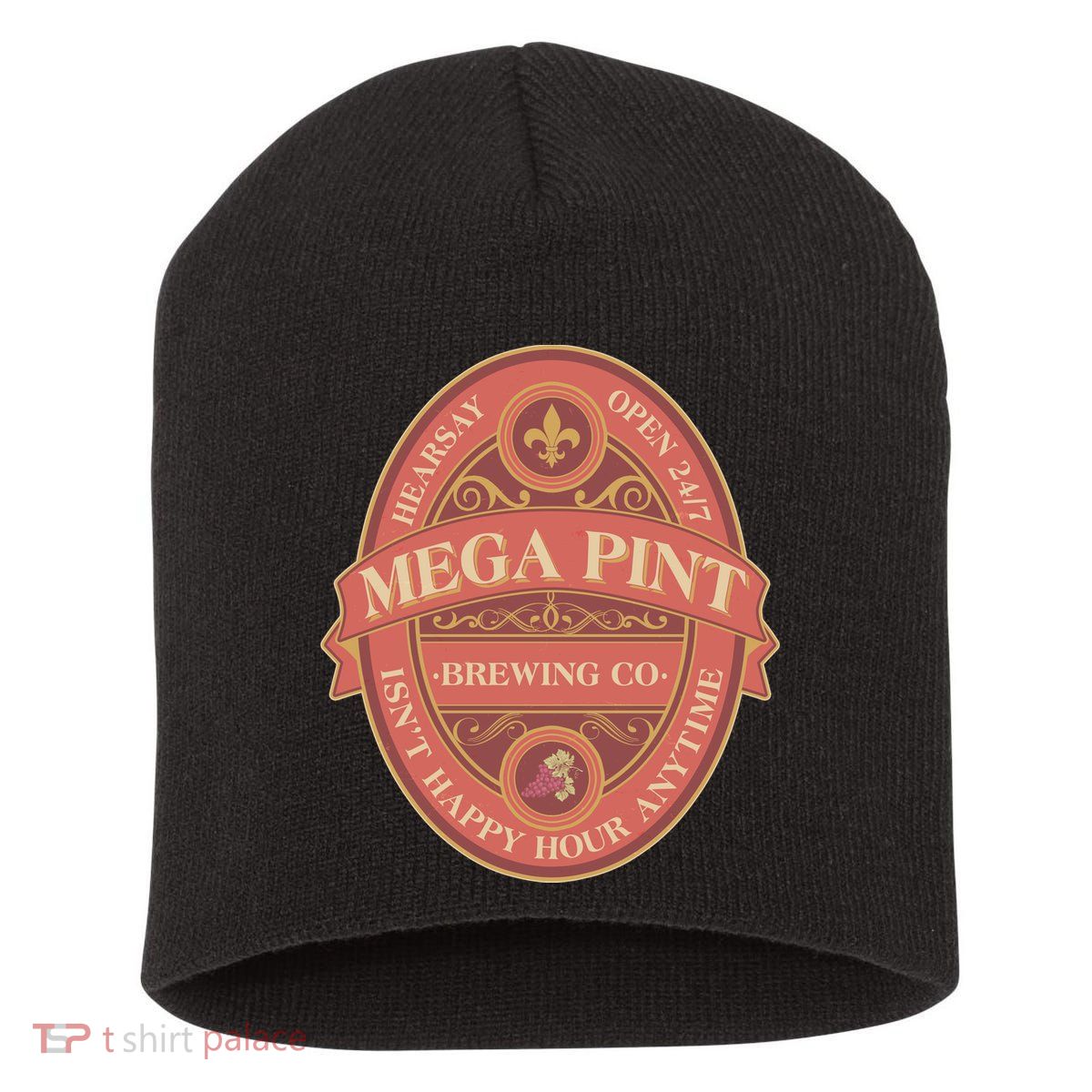 Vintage Mega Pint Hearsay Open 24 7 Brewing Co Alcohol Label Short Acrylic Beanie