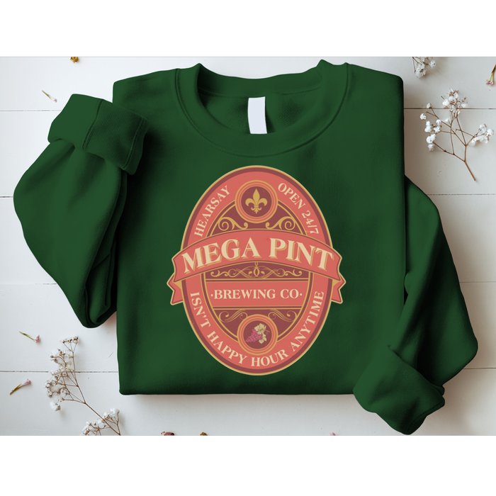 Vintage Mega Pint Hearsay Open 24 7 Brewing Co Alcohol Label Sweatshirt