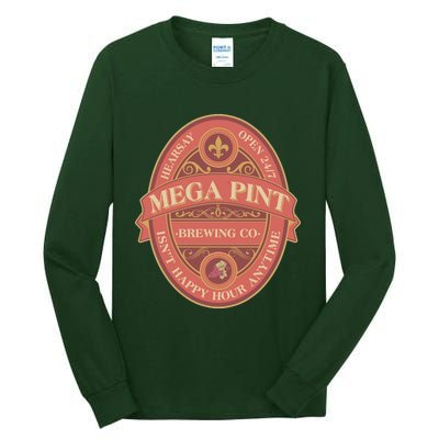 Vintage Mega Pint Hearsay Open 24 7 Brewing Co Alcohol Label Tall Long Sleeve T-Shirt