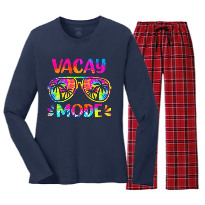 Vacay Mode Palm Tree Beach Vacation Summer Getaway Holiday Women's Long Sleeve Flannel Pajama Set 