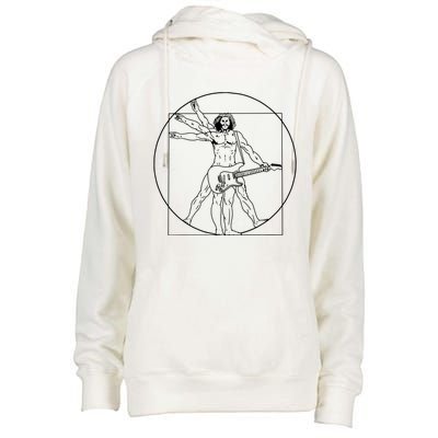 Vitruvian Man Playing Guitar Da Vinci Guitarist Music Lover Womens Funnel Neck Pullover Hood