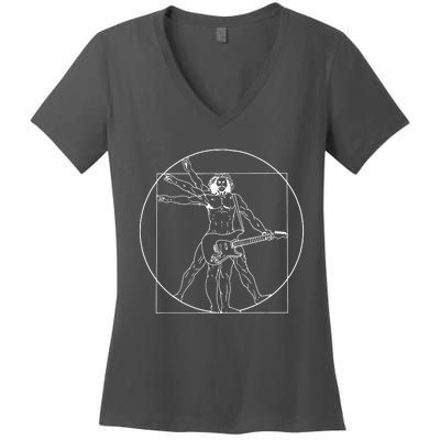 Vitruvian Man Playing Guitar Da Vinci Guitarist Music Lover Women's V-Neck T-Shirt