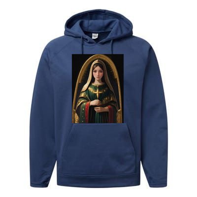 Virgin Mary Roman Catholic Christmas Vintage Performance Fleece Hoodie