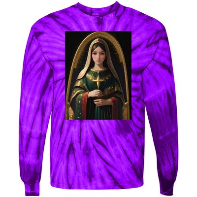 Virgin Mary Roman Catholic Christmas Vintage Tie-Dye Long Sleeve Shirt