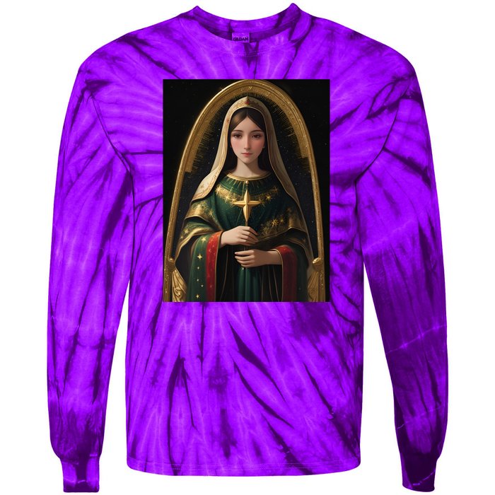 Virgin Mary Roman Catholic Christmas Vintage Tie-Dye Long Sleeve Shirt