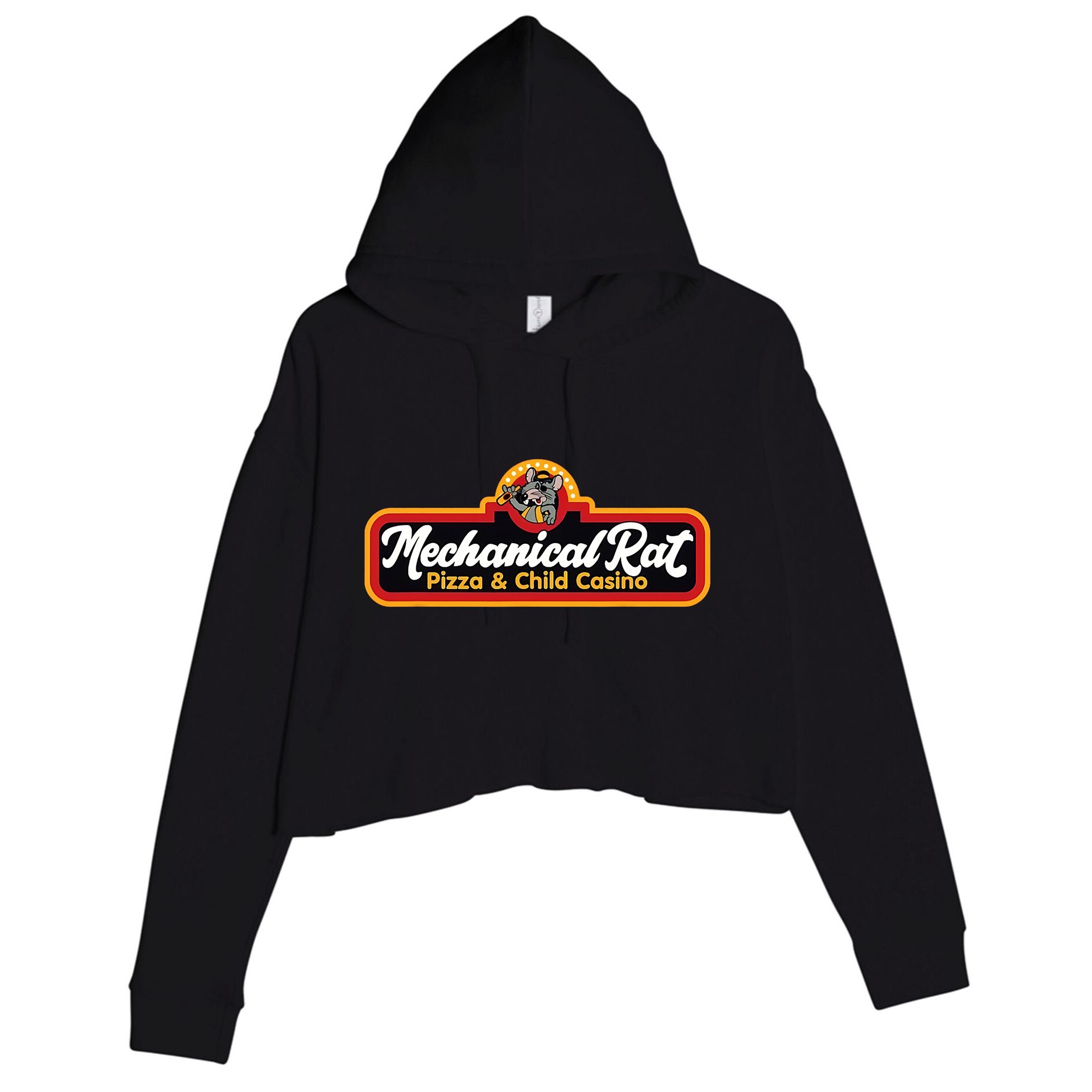 Vintage Mechanical Rat Pizza And Child Casino Funny Mouse Crop Fleece Hoodie