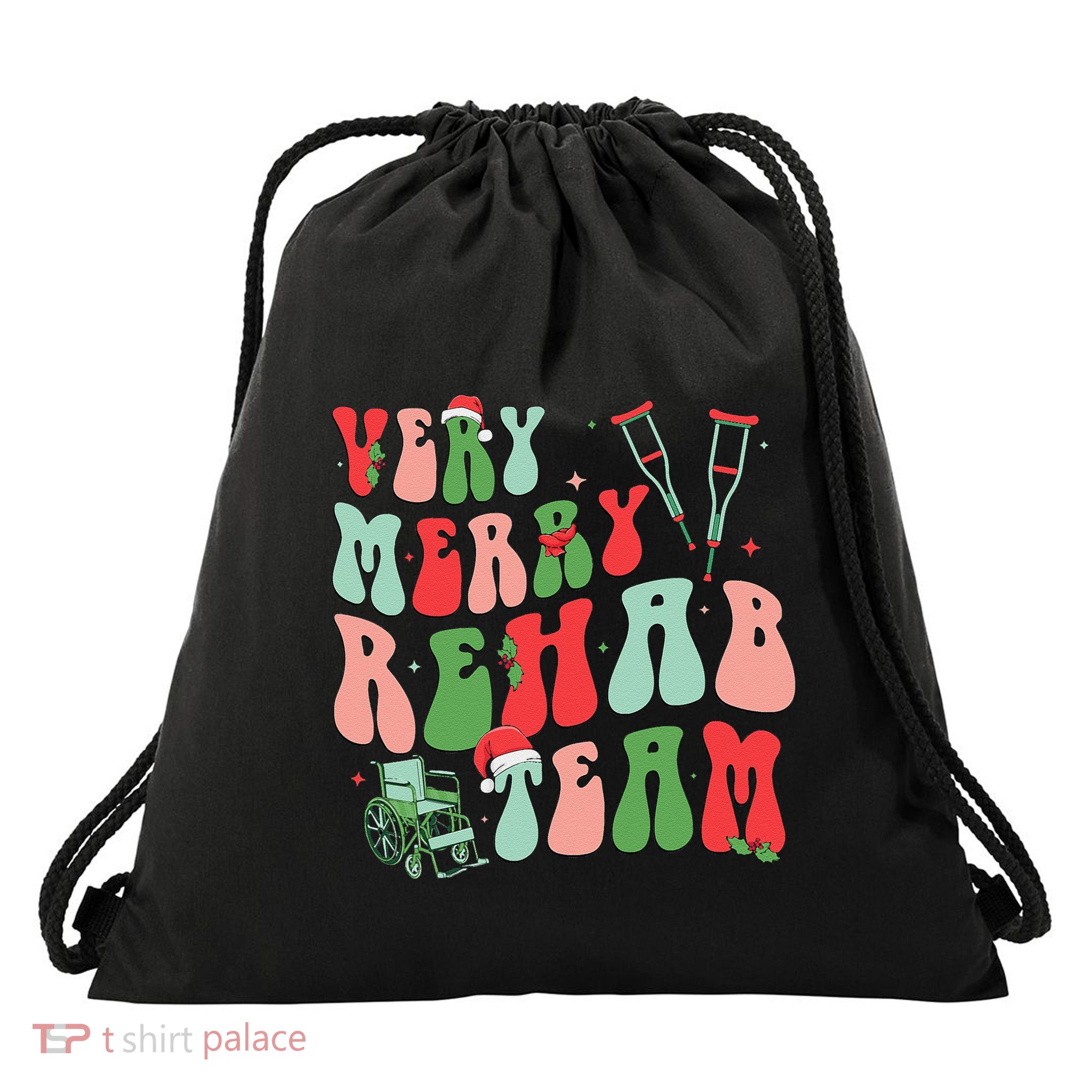 Very Merry Rehab Team Groovy Christmas Drawstring Bag