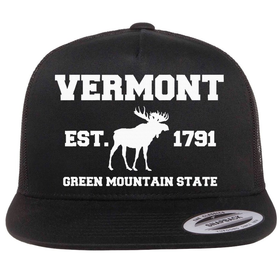 Vermont Moose Souvenir Est 1791 Green Mountain Flat Bill Trucker Hat