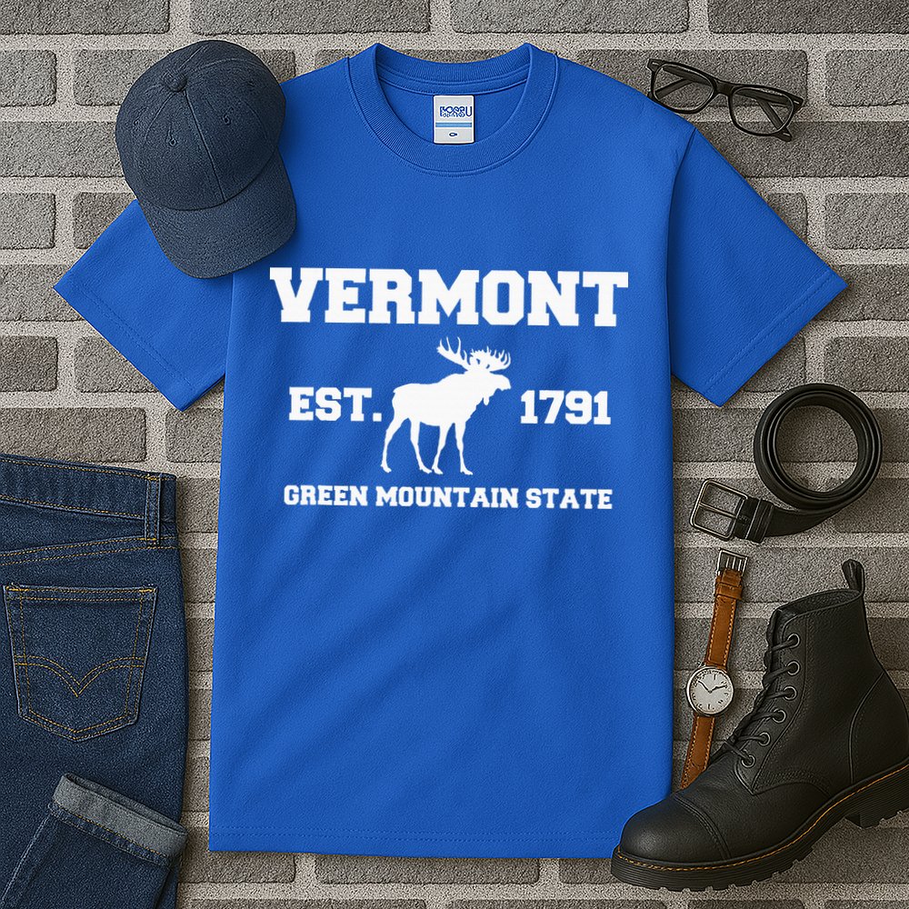 Vermont Moose Souvenir Est 1791 Green Mountain Tall T-Shirt