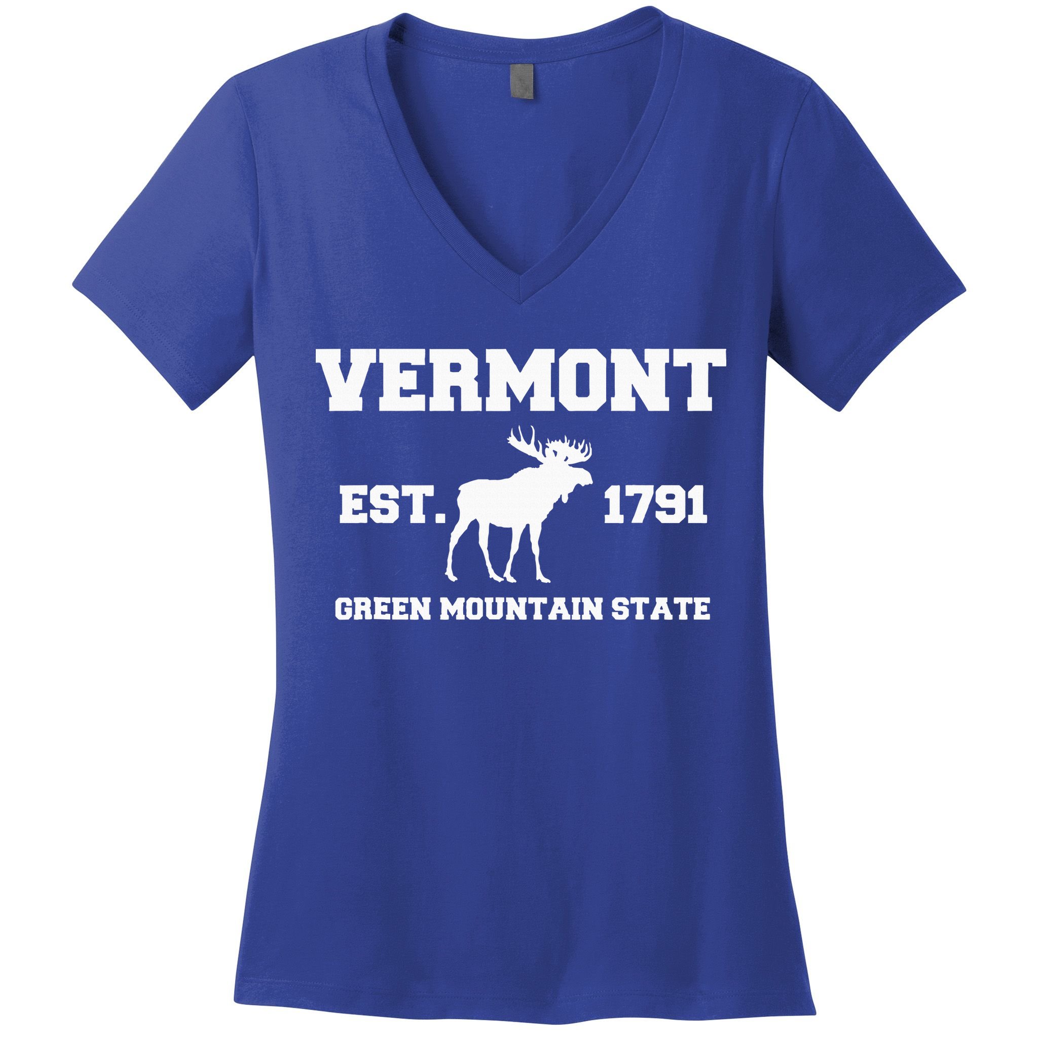 Vermont Moose Souvenir Est 1791 Green Mountain Women's V-Neck T-Shirt