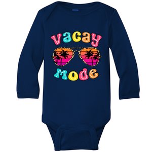 Vacay Mode Summer Vibes Sunglasses Retro Cute Girl Baby Long Sleeve Bodysuit