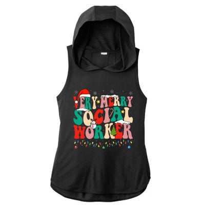 Very Merry Social Worker Xmas Cool Christmas Social Worker Ladies PosiCharge Tri-Blend Wicking Draft Hoodie Tank