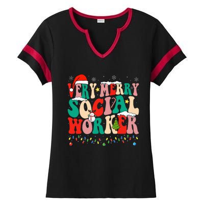 Very Merry Social Worker Xmas Cool Christmas Social Worker Ladies Halftime Notch Neck Tee