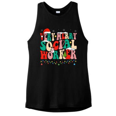 Very Merry Social Worker Xmas Cool Christmas Social Worker Ladies PosiCharge Tri-Blend Wicking Tank