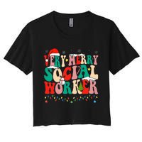 Very Merry Social Worker Xmas Cool Christmas Social Worker Women's Crop Top Tee