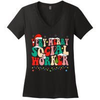 Very Merry Social Worker Xmas Cool Christmas Social Worker Women's V-Neck T-Shirt