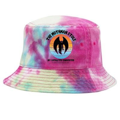 Vintage Mothman Stole My Catalytic Converter Mothman Cryptid Tie-Dyed Bucket Hat