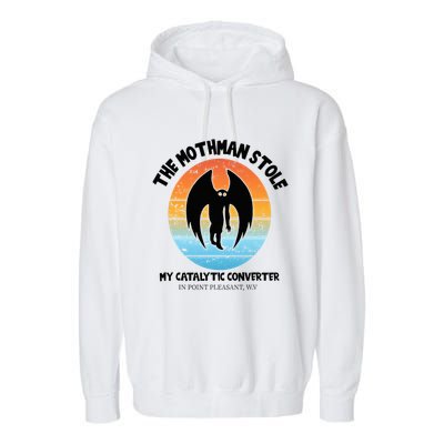 Vintage Mothman Stole My Catalytic Converter Mothman Cryptid Garment-Dyed Fleece Hoodie