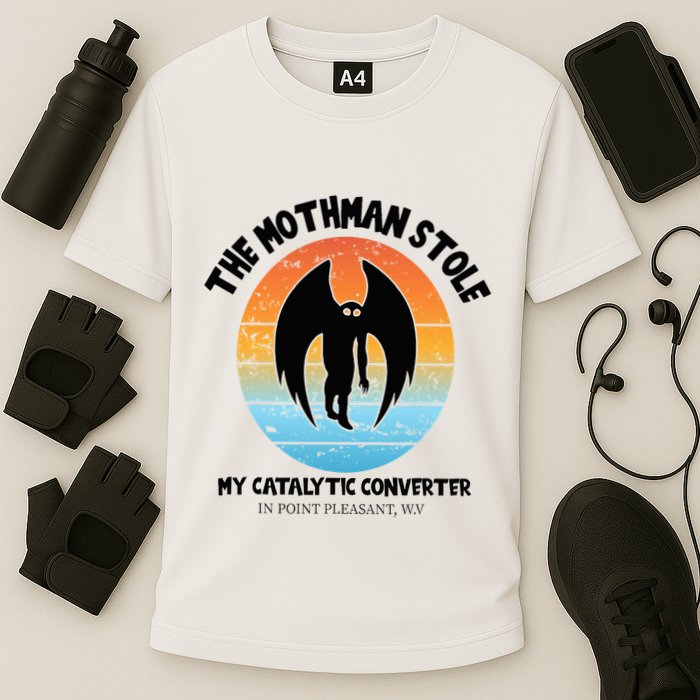 Vintage Mothman Stole My Catalytic Converter Mothman Cryptid Performance Shirt