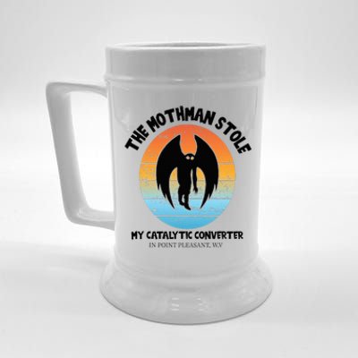 Vintage Mothman Stole My Catalytic Converter Mothman Cryptid Beer Stein