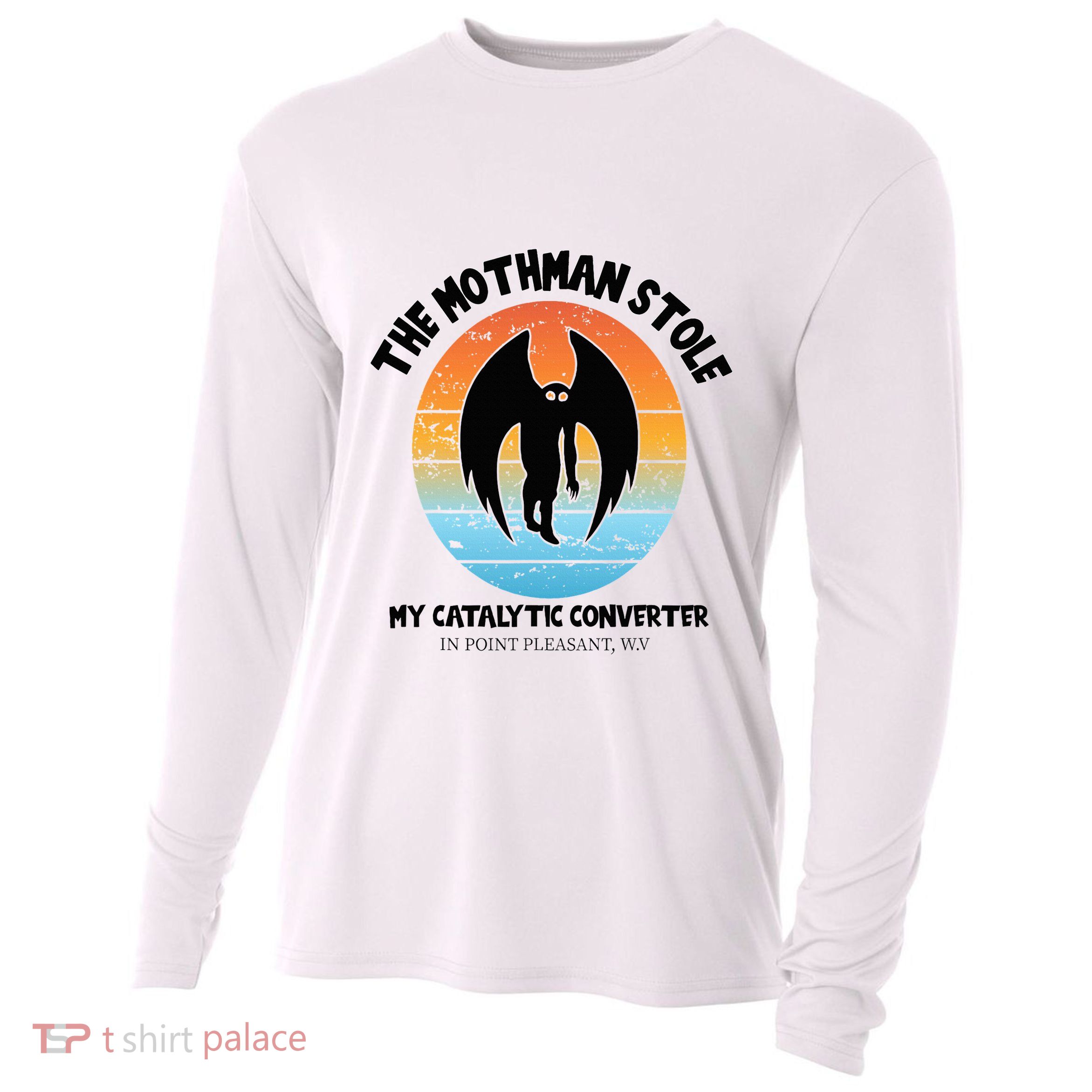 Vintage Mothman Stole My Catalytic Converter Mothman Cryptid Cooling Performance Long Sleeve Crew