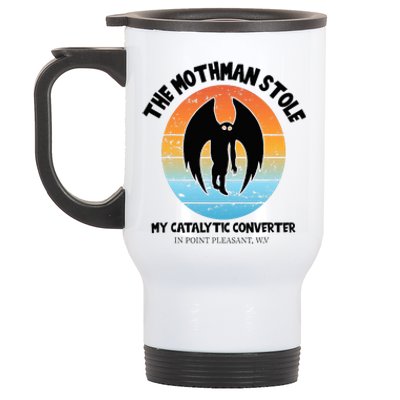 Vintage Mothman Stole My Catalytic Converter Mothman Cryptid Stainless Steel Travel Mug