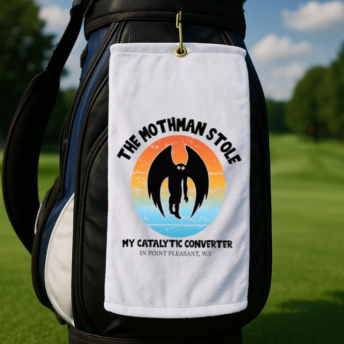 Vintage Mothman Stole My Catalytic Converter Mothman Cryptid Golf Towel