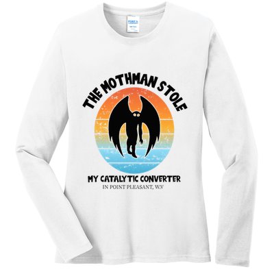 Vintage Mothman Stole My Catalytic Converter Mothman Cryptid Ladies Long Sleeve Shirt
