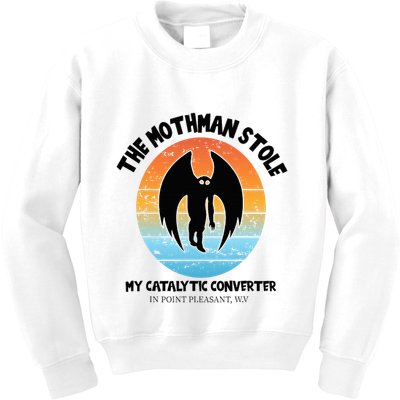 Vintage Mothman Stole My Catalytic Converter Mothman Cryptid Kids Sweatshirt
