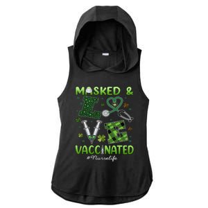 Vaccinated Masked St Patricks Day Nurse Life Healthcare Gift Cute Gift Ladies PosiCharge Tri-Blend Wicking Draft Hoodie Tank