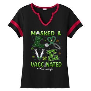 Vaccinated Masked St Patricks Day Nurse Life Healthcare Gift Cute Gift Ladies Halftime Notch Neck Tee