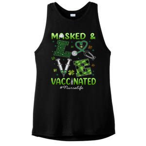 Vaccinated Masked St Patricks Day Nurse Life Healthcare Gift Cute Gift Ladies PosiCharge Tri-Blend Wicking Tank