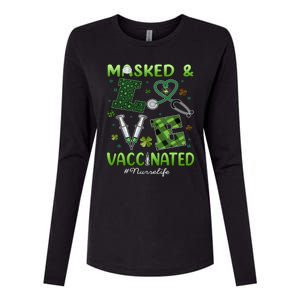 Vaccinated Masked St Patricks Day Nurse Life Healthcare Gift Cute Gift Womens Cotton Relaxed Long Sleeve T-Shirt